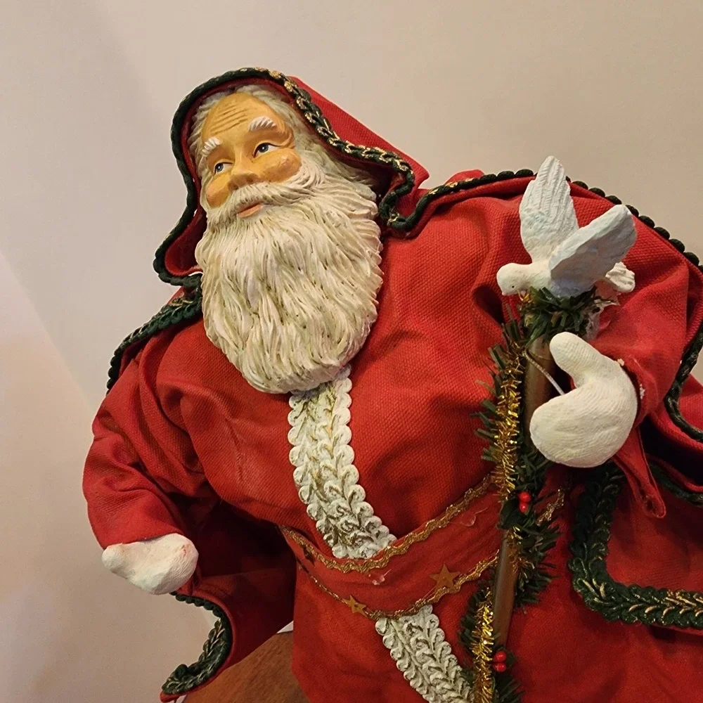Vintage Grandeur Noel Santa Fabric Mache Red‎ Cloak Tree Shovel Tabletop 14